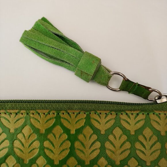 Blithe Leather Embossed Clutch in Green and Dark Yellow - Picture 3 of 13